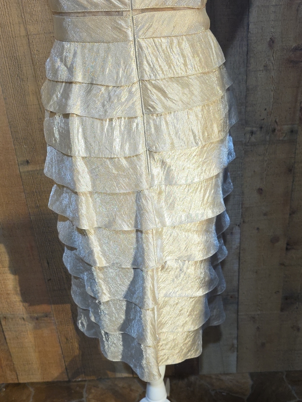 Adrianna Papell Shimmery Ivory Tiered V-Neck Mini Dress - Picture 7 of 14